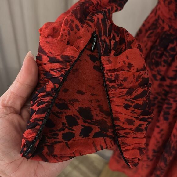 Pierre Balmain 100% mulberry silk red leopard print mini dress, M - Picture 10 of 15